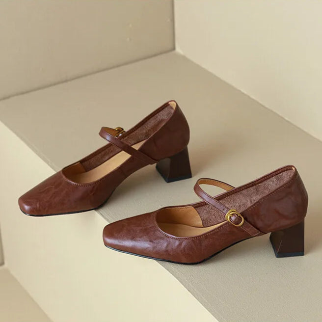 Elanora | Women's Genuine Leather Heels – Mary Jane Block Heel Fit-Women's Heels-Brown-4-
