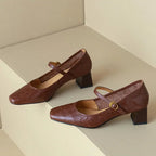 Elanora | Women's Genuine Leather Heels – Mary Jane Block Heel Fit-Women's Heels-Brown-4-