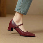 Elanora | Women's Genuine Leather Heels – Mary Jane Block Heel Fit-Women's Heels-Maroon-4-