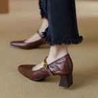 Elanora | Women's Genuine Leather Heels – Mary Jane Block Heel Fit-Women's Heels-Brown-4-
