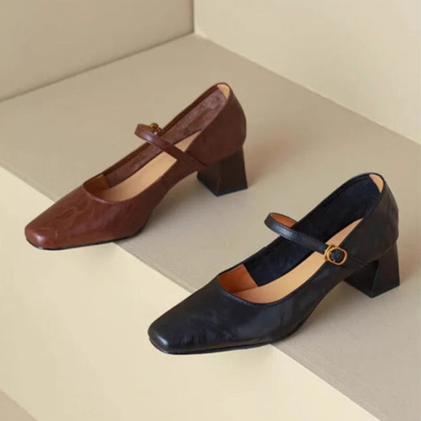 Elanora | Women's Genuine Leather Heels – Mary Jane Block Heel Fit-Women's Heels-Brown-4-