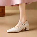 Elanora | Women's Genuine Leather Heels – Mary Jane Block Heel Fit-Women's Heels-Beige-4-