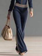 Aloura | Hooded Jumpsuit for Women - V Neck Zipper Knitted Dark Blue Retro Slim Sport Fit-Jumpsuit-Dark Blue-XS-Camoufit