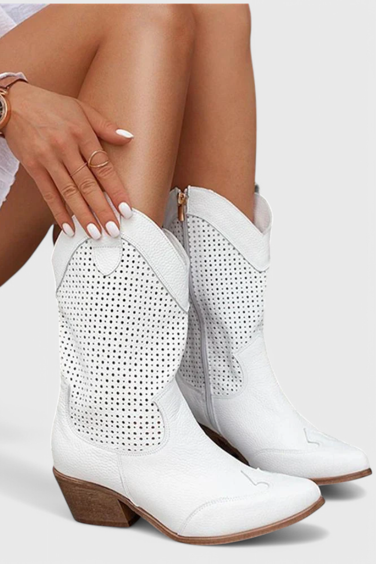 Tasana | Women's Western Block Heel Boots - Pointed Toe Cowboy Ankle Booties