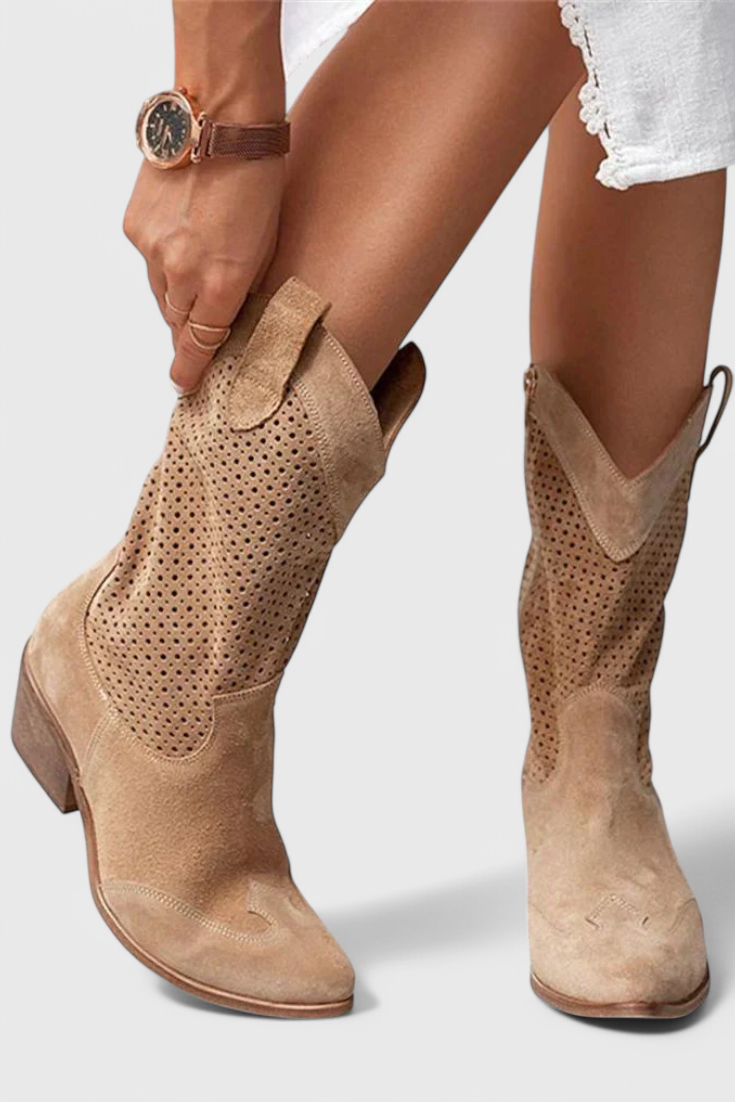 Tasana | Women's Western Block Heel Boots - Pointed Toe Cowboy Ankle Booties