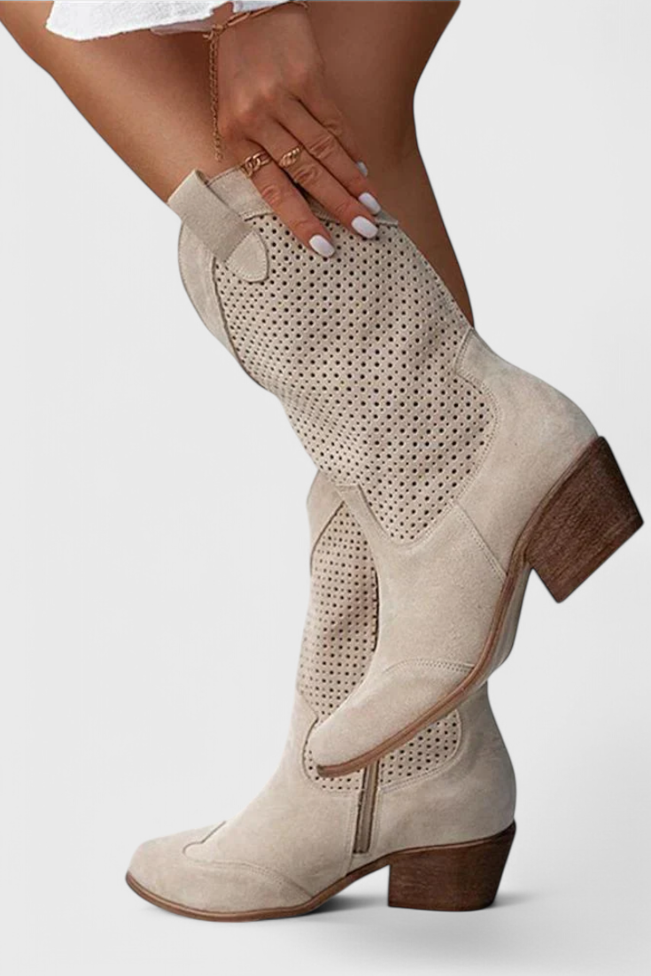 Tasana | Women's Western Block Heel Boots - Pointed Toe Cowboy Ankle Booties