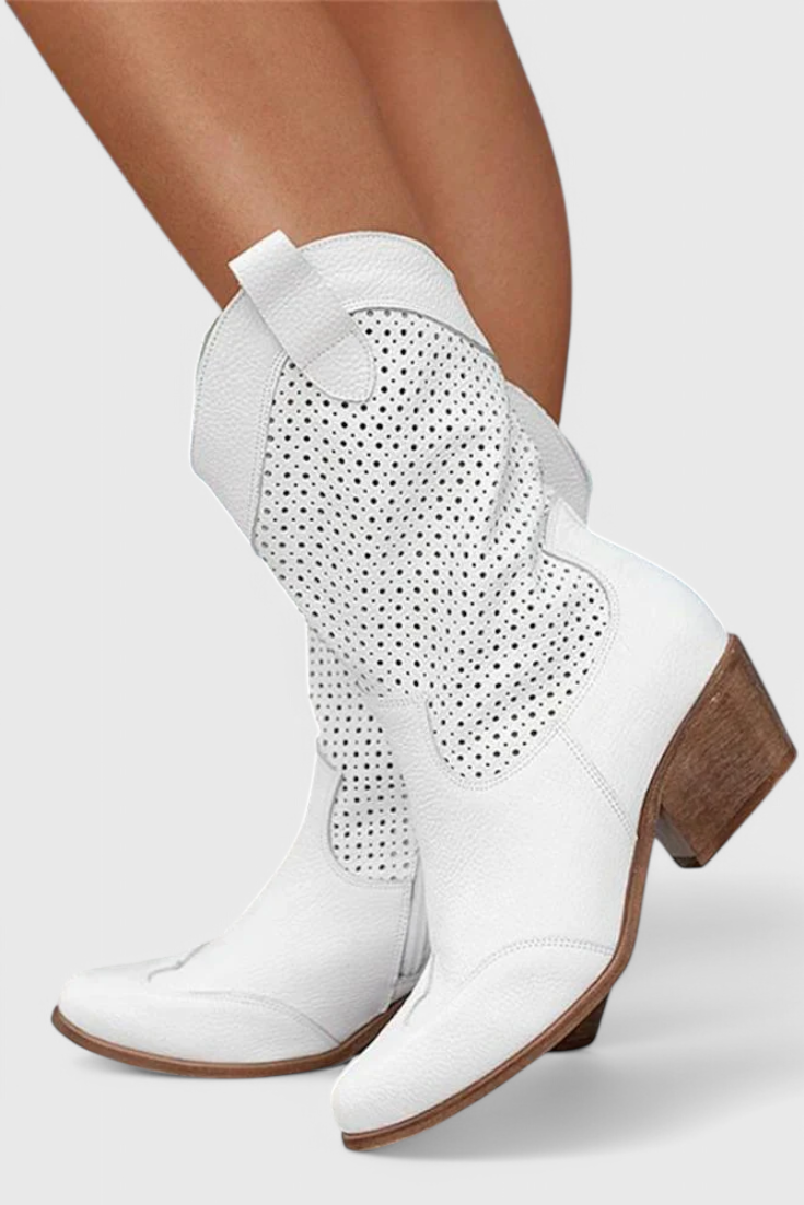 Tasana | Women's Western Block Heel Boots - Pointed Toe Cowboy Ankle Booties