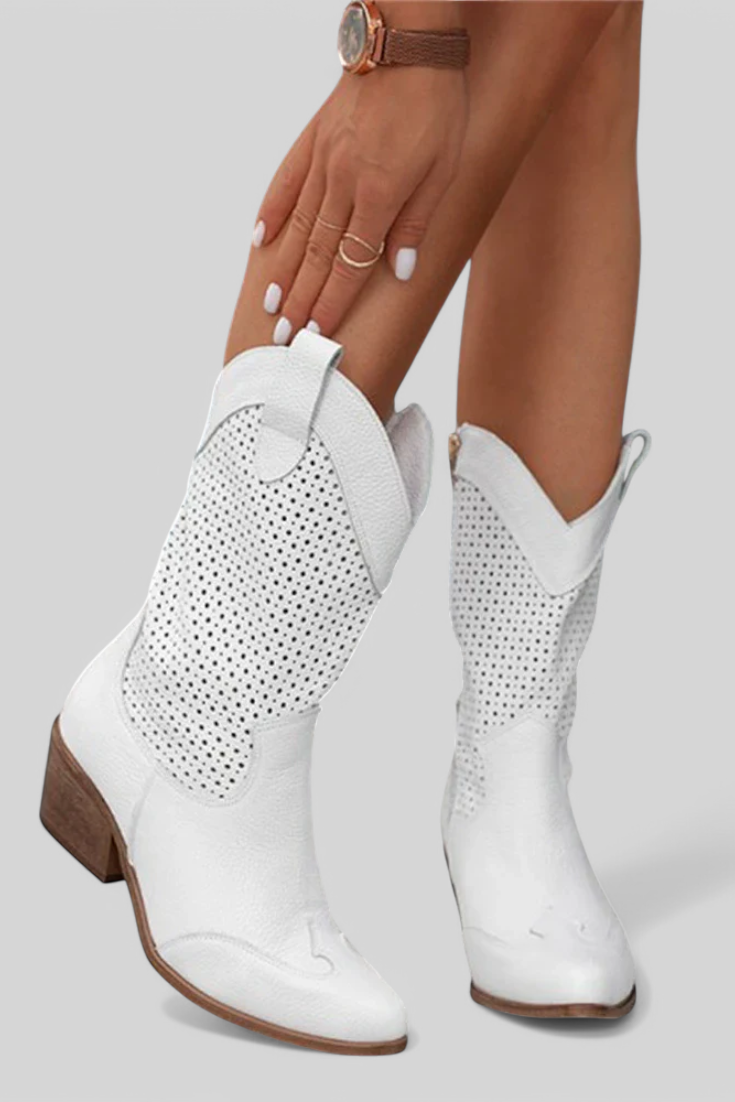 Tasana | Women's Western Block Heel Boots - Pointed Toe Cowboy Ankle Booties