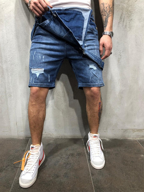 Ripped Denim Bib Rompers-Jumpsuits & Overalls-CAMOUFIT