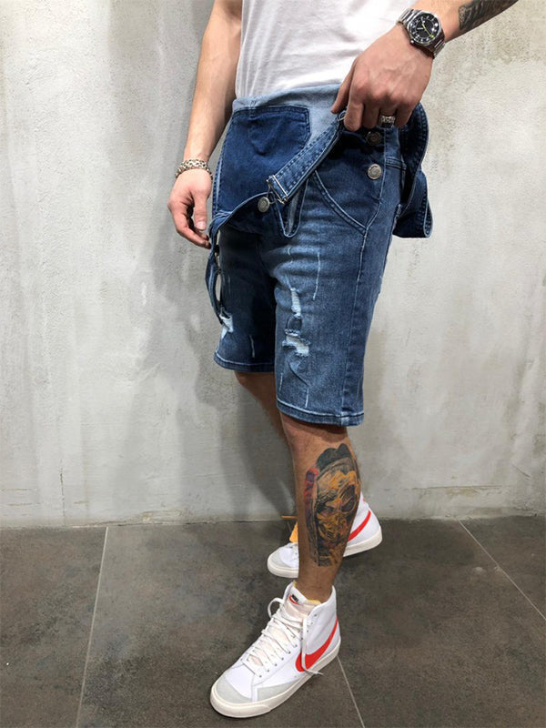 Ripped Denim Bib Rompers-Jumpsuits & Overalls-CAMOUFIT