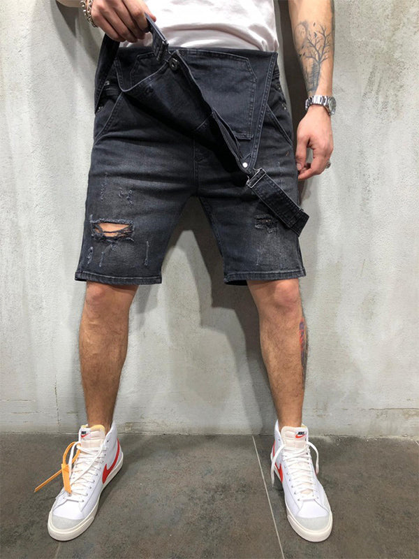 Ripped Denim Bib Rompers-Jumpsuits & Overalls-CAMOUFIT