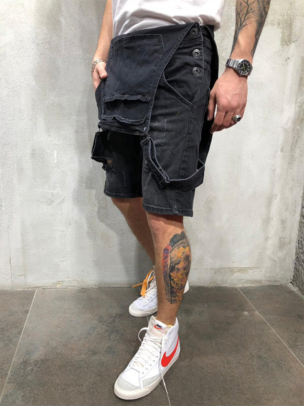 Ripped Denim Bib Rompers-Jumpsuits & Overalls-CAMOUFIT