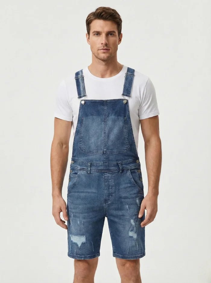 Ripped Denim Bib Rompers-Jumpsuits & Overalls-CAMOUFIT-Dark Blue-S-Camoufit