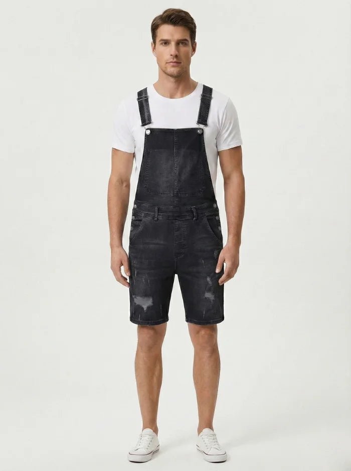 Ripped Denim Bib Rompers-Jumpsuits & Overalls-CAMOUFIT-Dark Blue-S-Camoufit