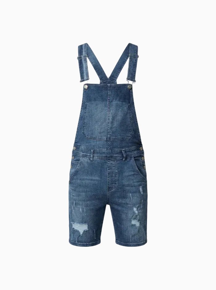 Ripped Denim Bib Rompers-Jumpsuits & Overalls-CAMOUFIT-Dark Blue-S-Camoufit