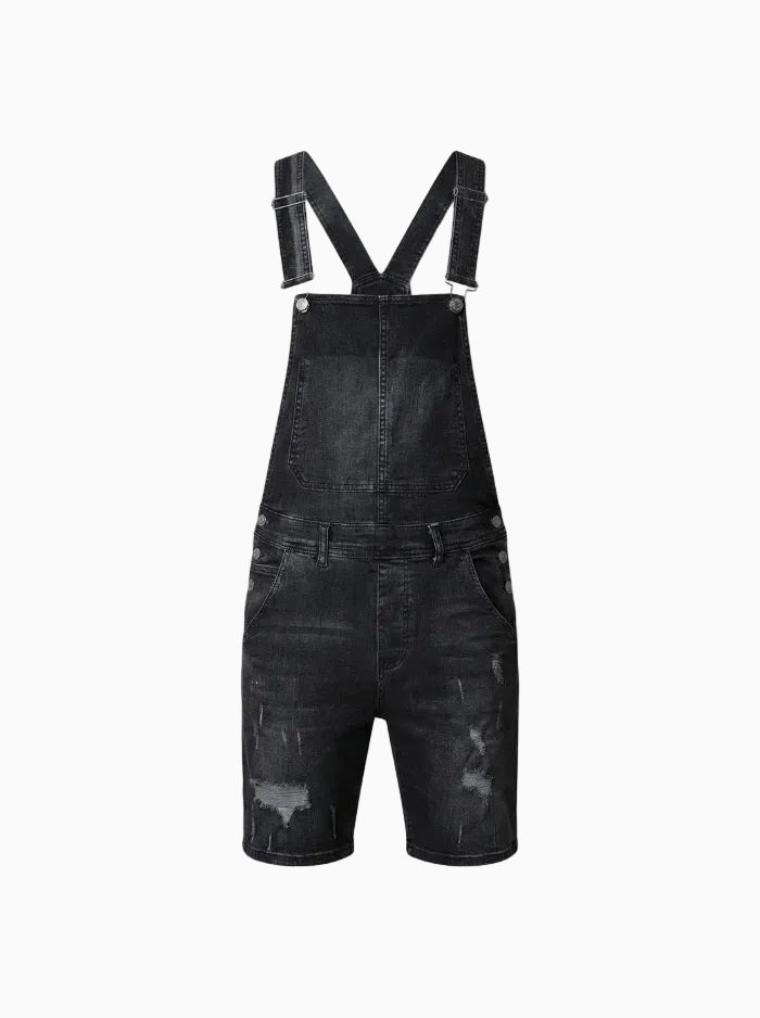 Ripped Denim Bib Rompers-Jumpsuits & Overalls-CAMOUFIT-Black-S-Camoufit