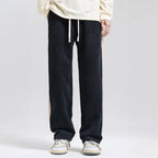 Renzo | Men's Corduroy Pants with Waffle Knit Texture Side Stripe Elastic Waist Drawstring Trackies-Sweatpants-Black/Blue-S-