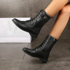 Zafira | Mid-Calf Boots for Women – Buckle Lace-Up Combat Fit-Women's Ankle Boots-Onyx-5-Camoufit