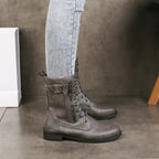 Zafira | Mid-Calf Boots for Women – Buckle Lace-Up Combat Fit-Women's Ankle Boots-Chestnut-5-Camoufit