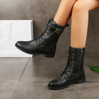 Zafira | Mid-Calf Boots for Women – Buckle Lace-Up Combat Fit-Women's Ankle Boots-Chestnut-5-Camoufit