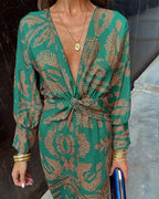 Rosamul | Boho Maxi Dress Women V-Neck Long Sleeve Fit-Floral Printed Dress-Blue-XS-Camoufit