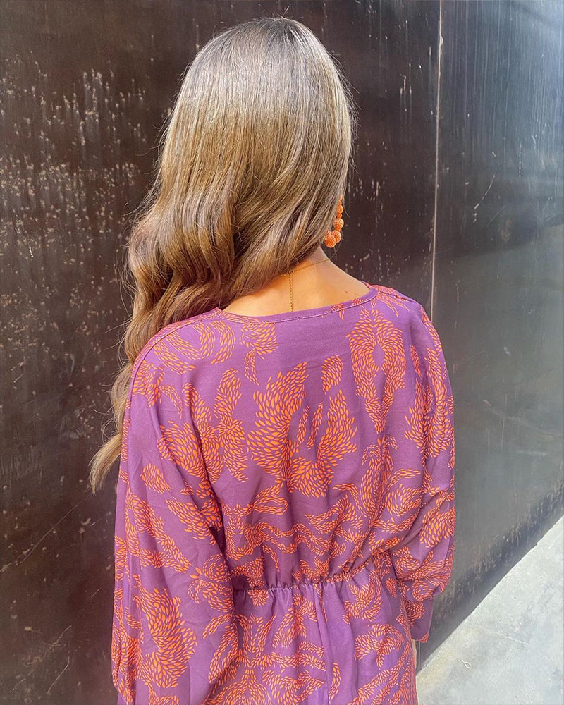 Rosamul | Boho Maxi Dress Women V-Neck Long Sleeve Fit-Floral Printed Dress-Blue-XS-Camoufit
