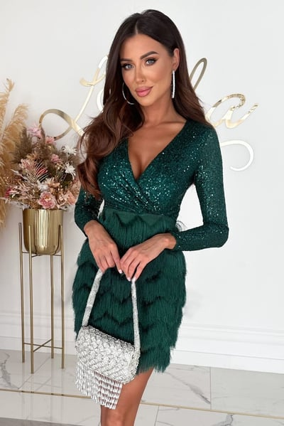 Women's Sequin Fringe Dress – Sparkling Party Evening Dress-Dresses-Green-S-