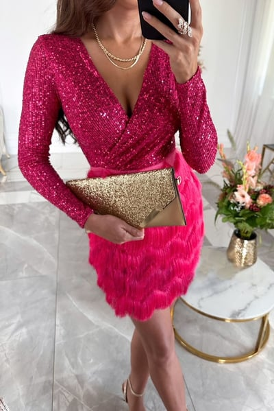 Women's Sequin Fringe Dress – Sparkling Party Evening Dress-Dresses-Champagne-S-