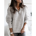 Rosgina Warm Knit Sweater for Women with Collar - Half Zip Fit-Women's Sweater-Grey-S-Camoufit