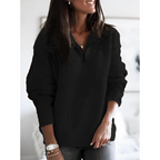 Rosgina Warm Knit Sweater for Women with Collar - Half Zip Fit-Women's Sweater-Black-S-Camoufit