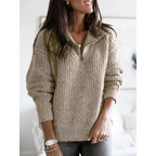 Rosgina Warm Knit Sweater for Women with Collar - Half Zip Fit-Women's Sweater-Khaki-S-Camoufit