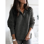Rosgina Warm Knit Sweater for Women with Collar - Half Zip Fit-Women's Sweater-Dark grey-S-Camoufit