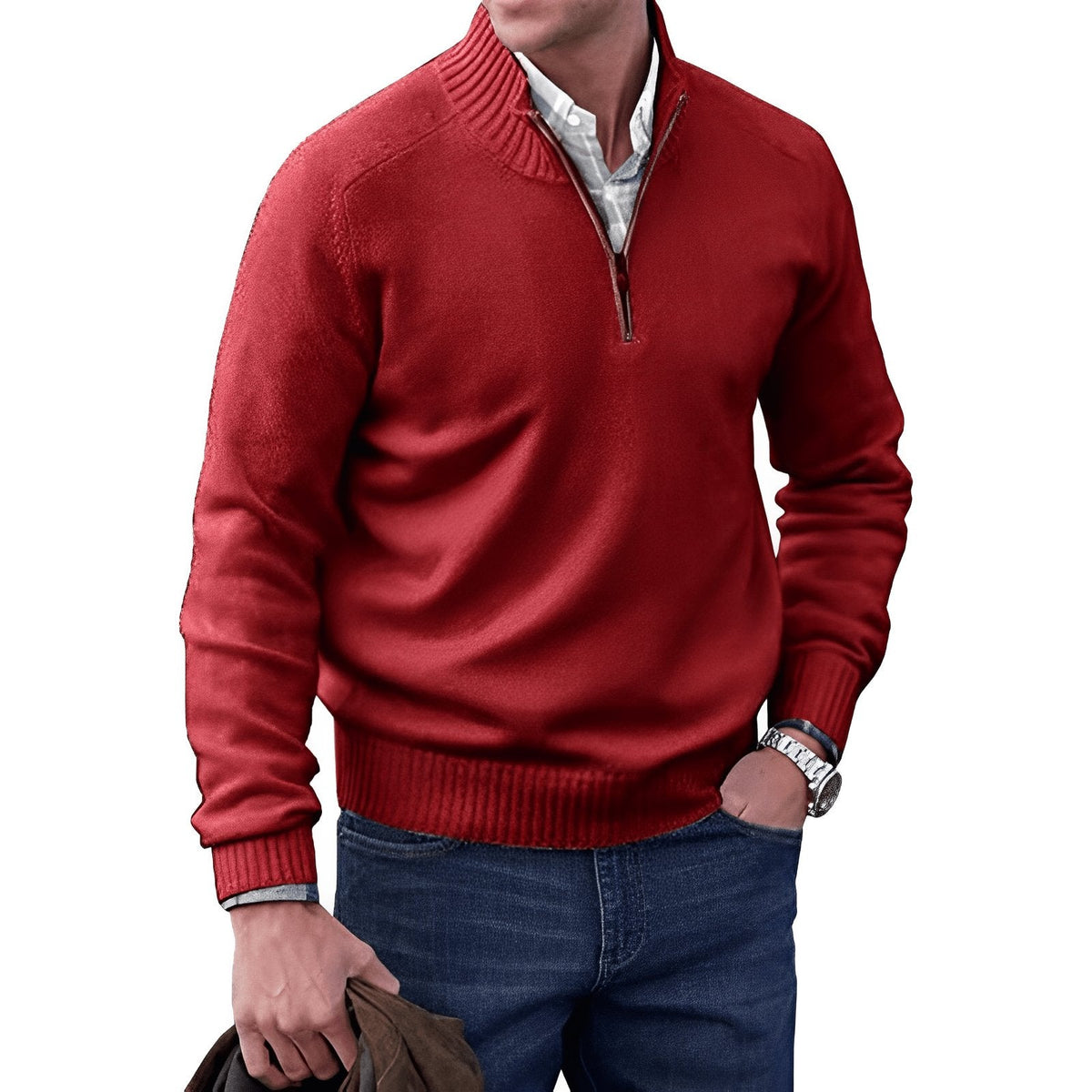 Hommes | Classic Quarter-Zip Knit Pullover Sweater