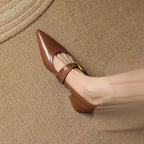 Fioré | Slip On Flats for Women - Pointed Toe Buckle Detail Cushioned Elegant Regular Fit-Women's Flats-Brown-4-Camoufit