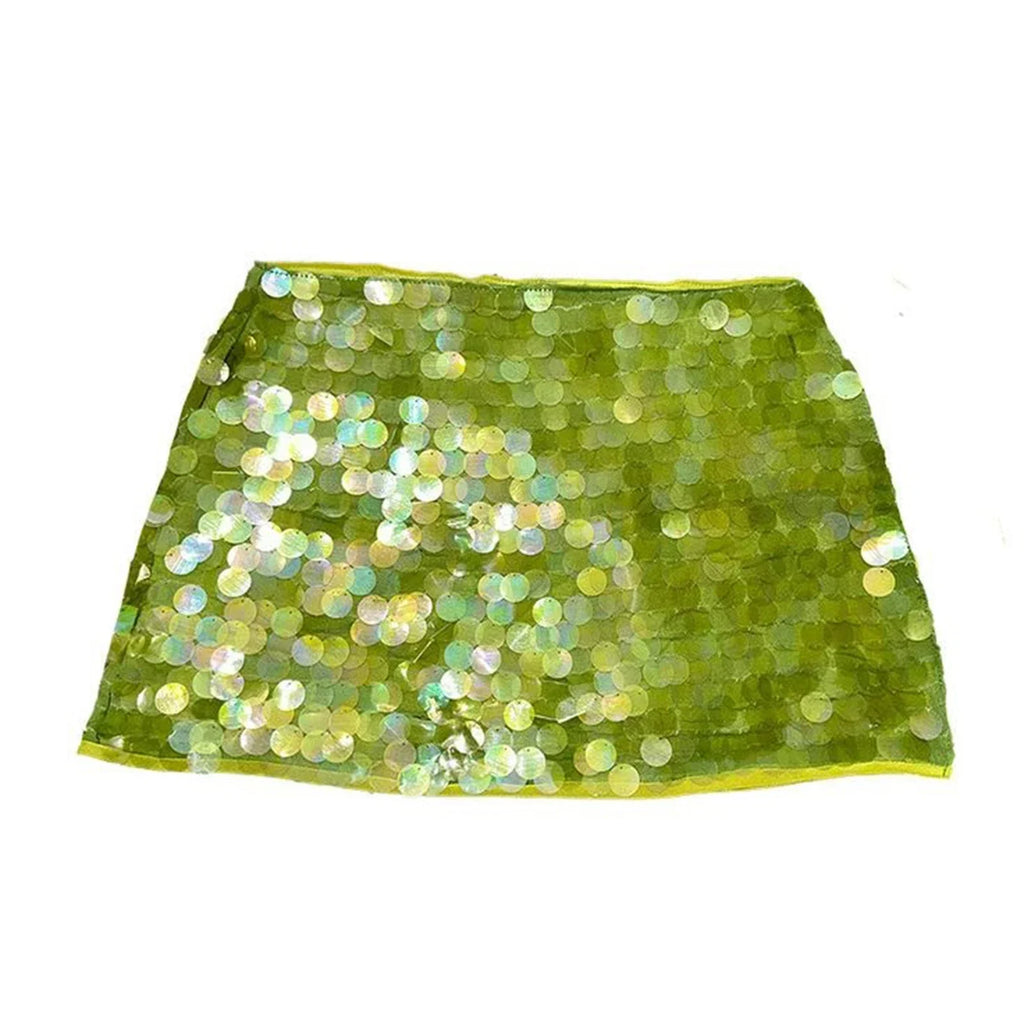 Nayelle | Sequin Mini Skirt for Women - Glitter Sparkling High Waist Regular Elegant Fit-Women's Skirt-Green-S-Camoufit