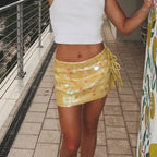 Nayelle | Sequin Mini Skirt for Women - Glitter Sparkling High Waist Regular Elegant Fit-Women's Skirt-Yellow-S-Camoufit