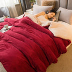 Wine red double-sided flannel and fleece throw blanket with plush sherpa trim