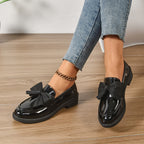Sélora | Slip On Loafers for Women - Bow Detail Moc Toe Platform Cushioned Elegant Fit-Women's Flats-Brown-4-Camoufit