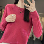 Pamelo | Women's Butterfly Knit Sweater - Long Sleeve Embellished Pullover with Ribbed Trim