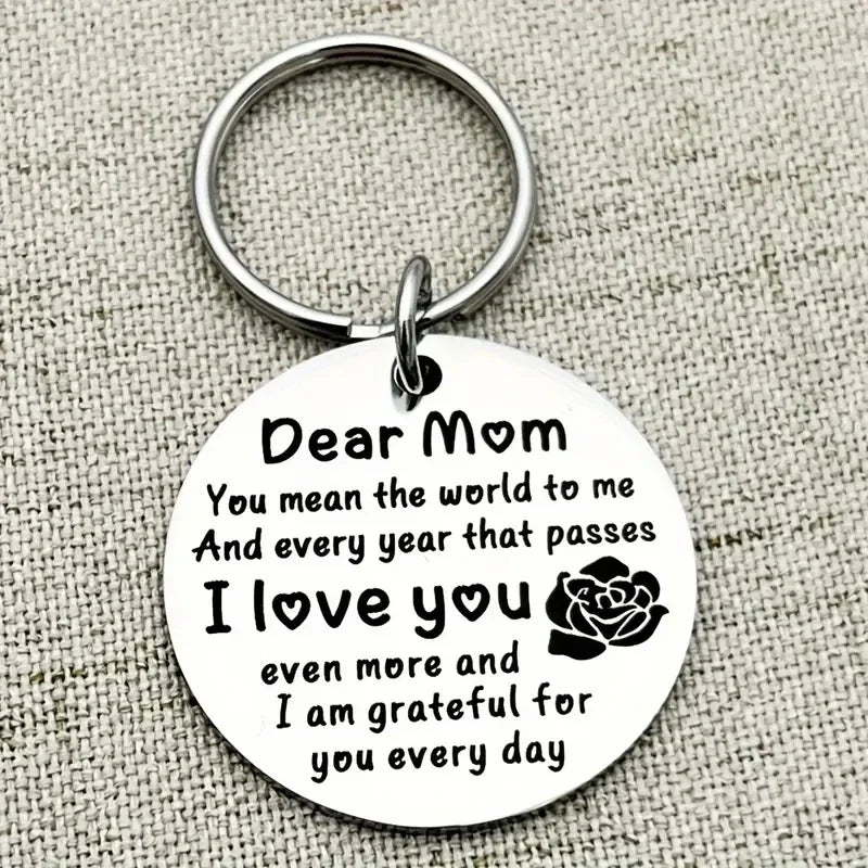 Stainless Steel 'Dear Mom I Love You' Keychain - Engraved Message Keyring, Sentimental Keepsake Gift for Mom on Mother's Day, Birthday & Christmas