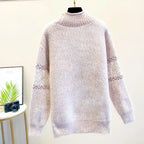 Women’s high turtleneck sweater in light beige, soft knit with patterned cuffs
