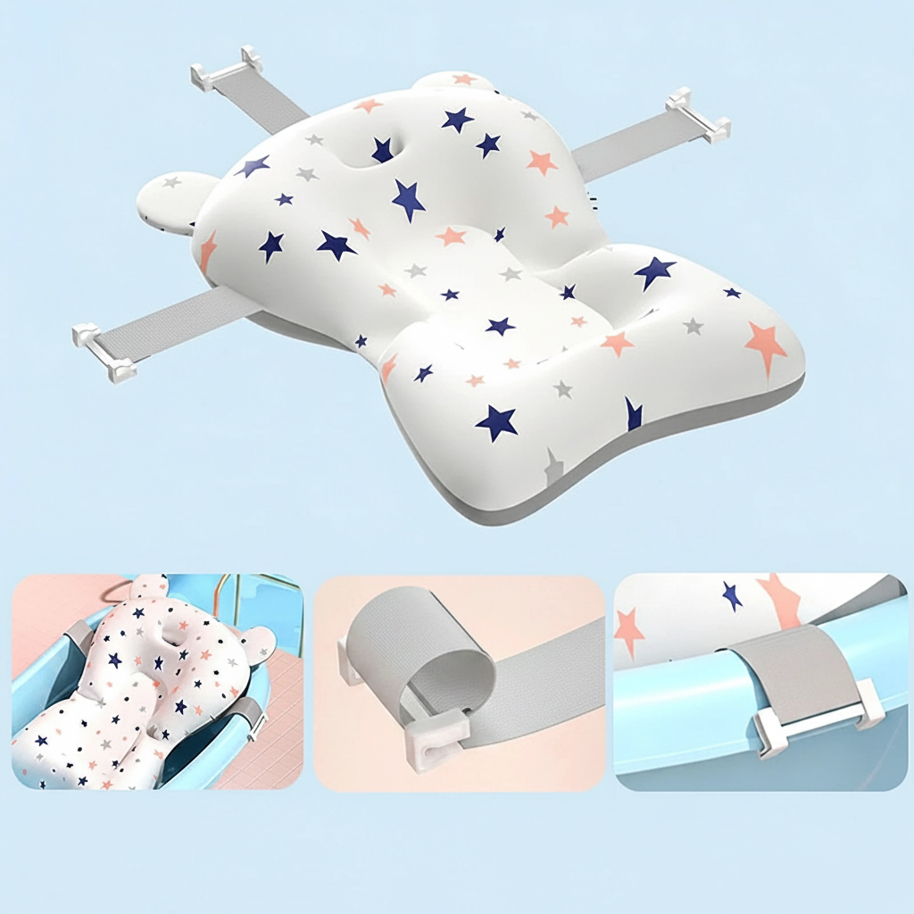 Baby Bathtub Support Pad & Shower Cushion - Floating Newborn Bath Seat with Adjustable Straps