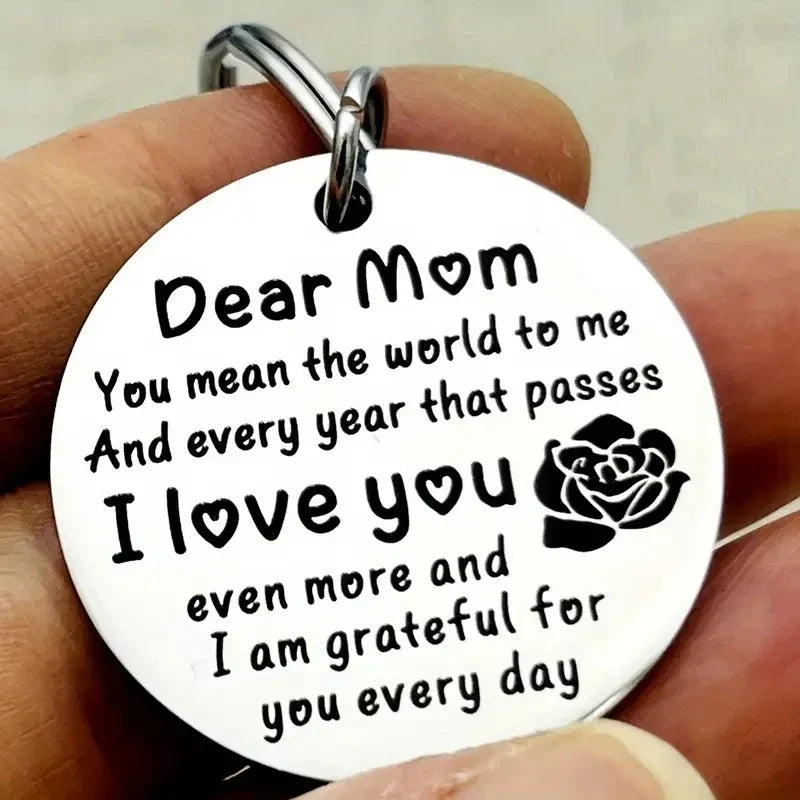 Stainless Steel 'Dear Mom I Love You' Keychain - Engraved Message Keyring, Sentimental Keepsake Gift for Mom on Mother's Day, Birthday & Christmas