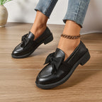 Sélora | Slip On Loafers for Women - Bow Detail Moc Toe Platform Cushioned Elegant Fit-Women's Flats-Brown-4-Camoufit