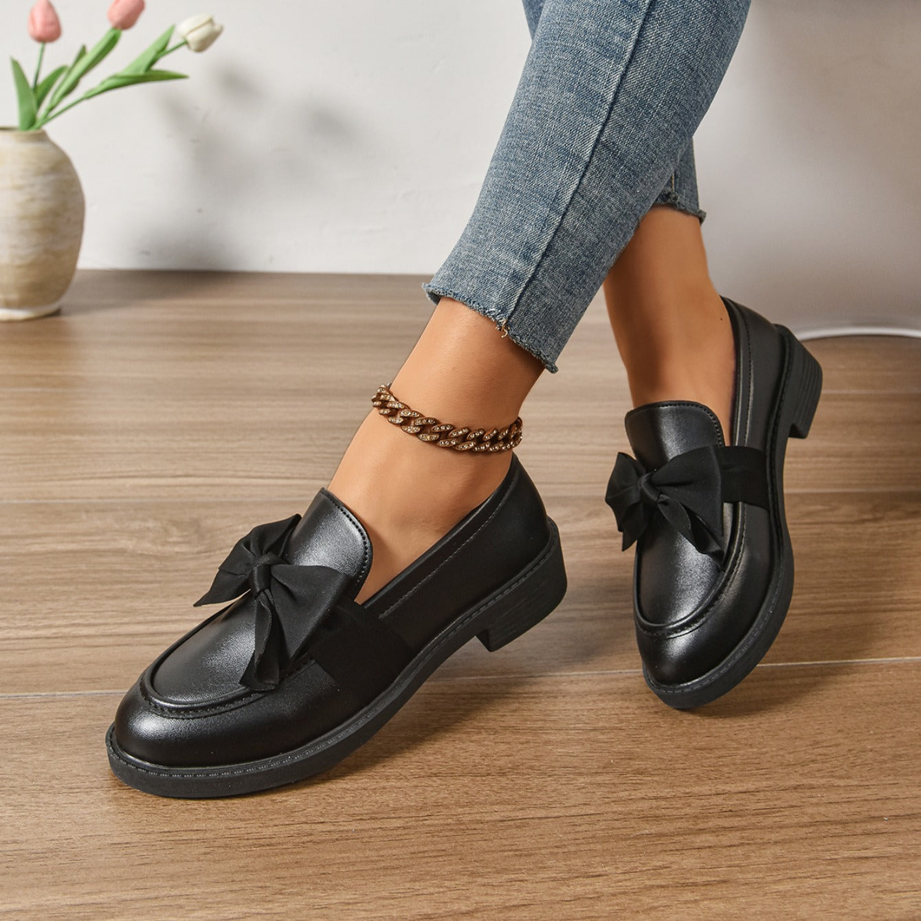 Sélora | Slip On Loafers for Women - Bow Detail Moc Toe Platform Cushioned Elegant Fit-Women's Flats-Brown-4-Camoufit