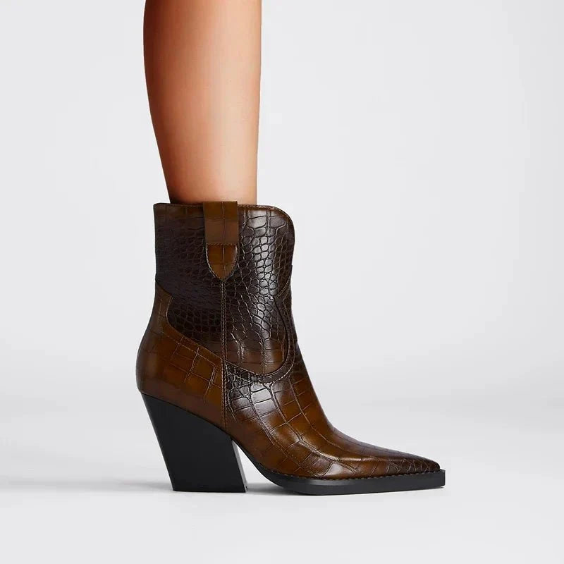 Dôre | Boots For Women | Ankle Height With Block Heel Dark Brown