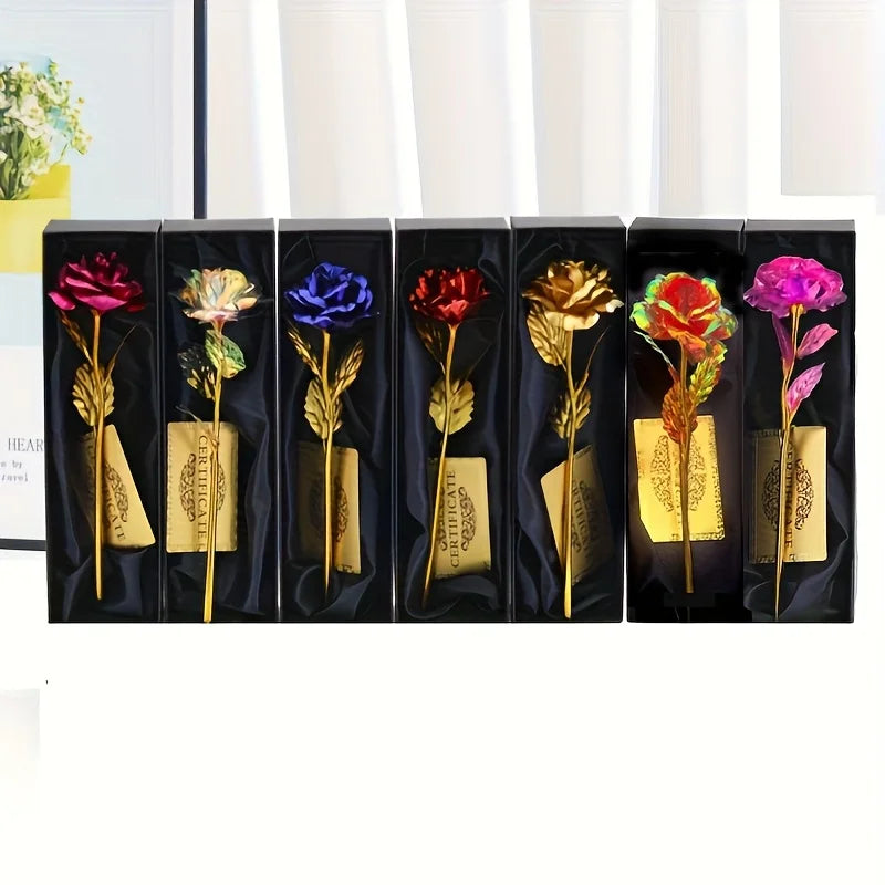 Gold Foil Eternal Rose Flower with Gift Box & Greeting Card - Artificial Forever Rose Decor Gifts for Valentine's Day, Mother's Day & Anniversaries