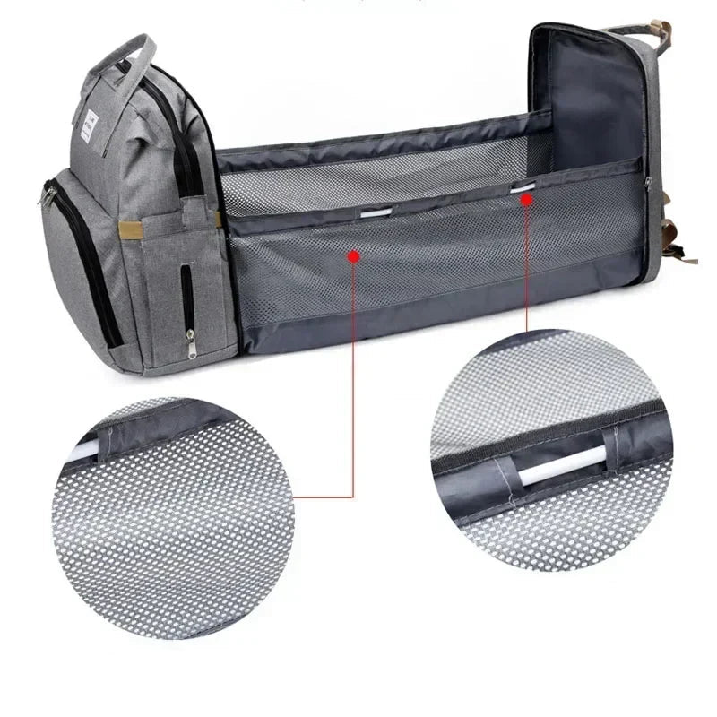 3-in-1 Diaper Bag Backpack with Changing Station - Foldable Baby Bed & Travel Bassinet