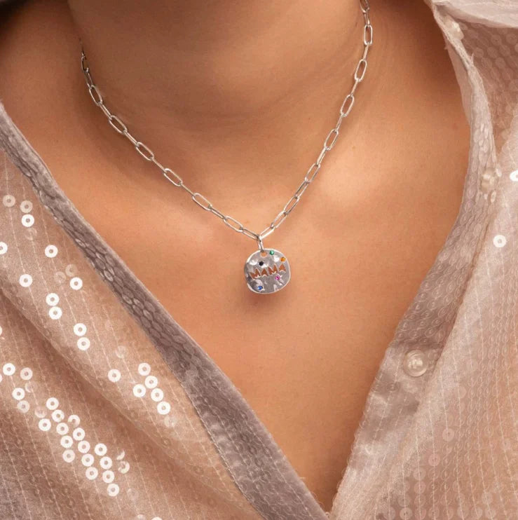 Bersh | Mother's Day MAMA Necklace Gift - Irregular Circular Guardian Pendant in Waterproof Stainless Steel, Dainty Mom Jewelry Gift for Women