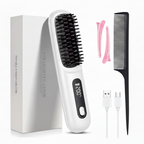 Cordless Hair Straightener Brush with LED Display - Portable USB Rechargeable Ceramic Heated Straightening Comb with Anti-Scald Negative Ionic Technology